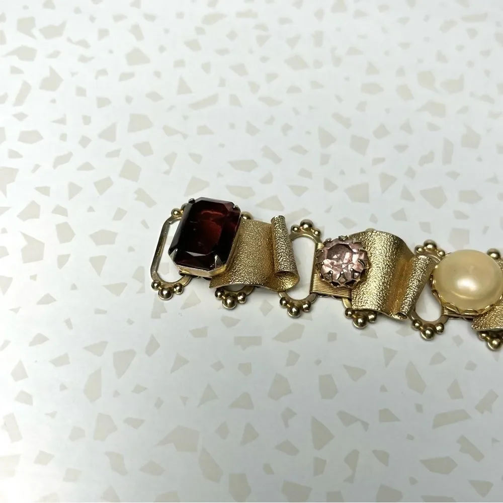 Vintage Victorian Style Book Chain Bracelet with Purple Rhinestones